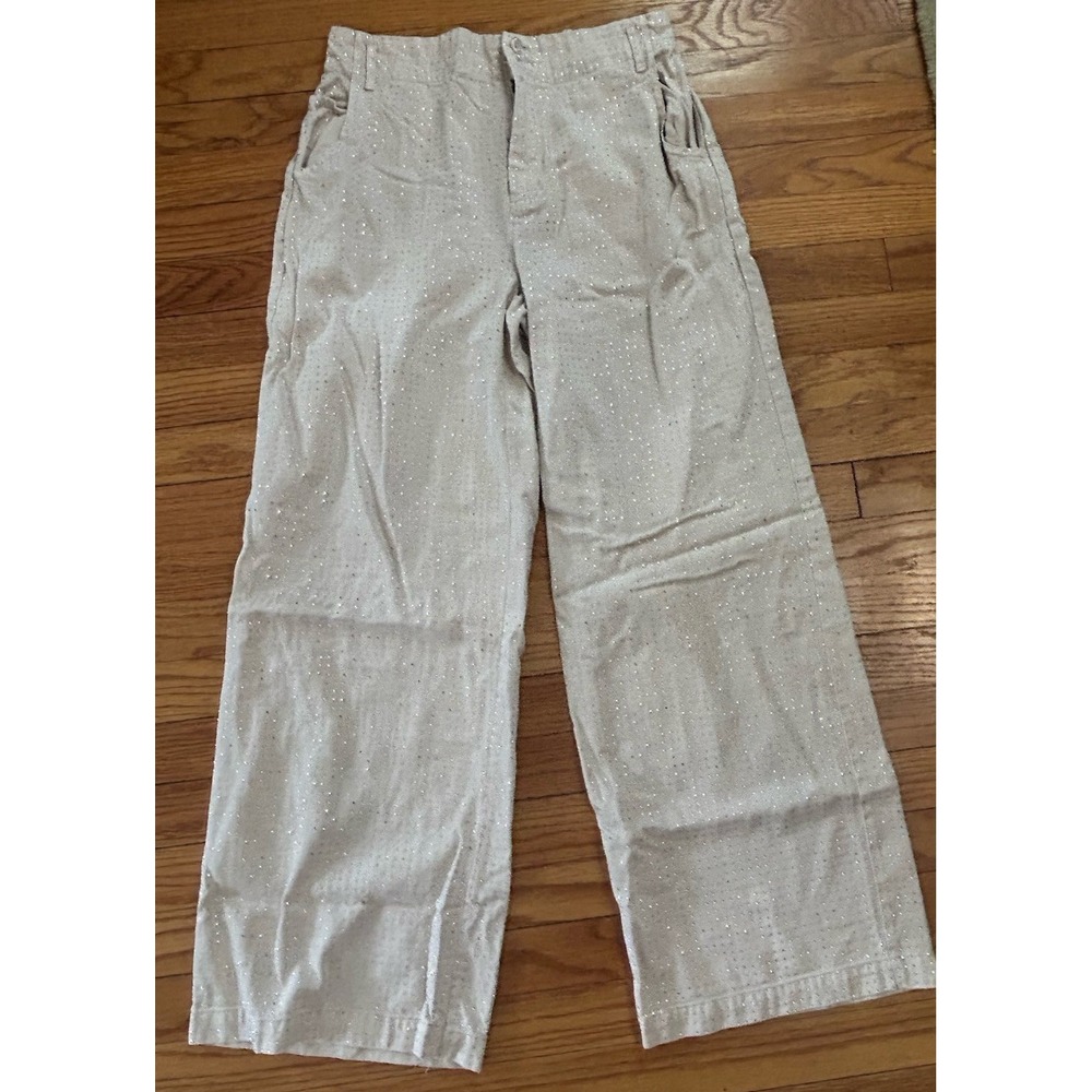 YFB Young Fabulous & Broke Rhinestone Wide Leg Pants Beige Size L Sparkle